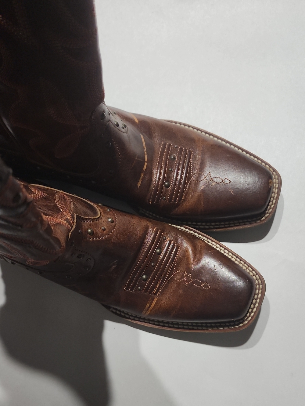 Ariat Brown Leather Western Heeled Boots with Black Stitch Accents - Picture 10 of 11